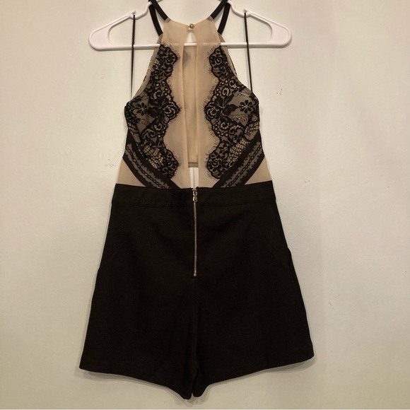 San Joy Black and Tan lace sleeveless halter top short romper size small - Picture 4 of 10